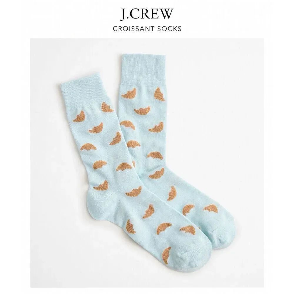 J.Crew Croissant Socks Men’s Novelty Food Print Blue NWT Gift Bakery Aesthetic